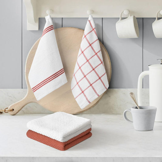 Artoid Mode Ring Spun Cotton Red Dishcloth Kitchen Towels, 12x12 Inch Ultra Soft Absorbent Quick Drying Household Cleaning Kitchen Rags Set of 4 - Nestoria