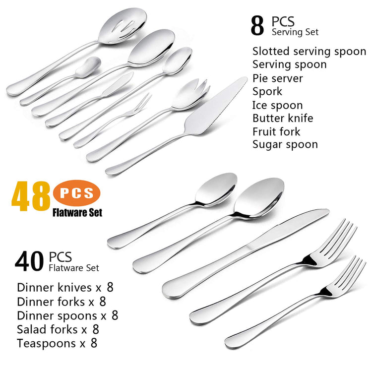48 Pieces Silverware Set with Serving Utensils (8 Count)