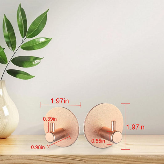 Aluminum Wall Hooks, No Drill Damage-Free Adhesive Hook, Product for Hanging Heavy Duty for Bathroom Kitchen Home (Single Round Rose Gold Hook, 4)