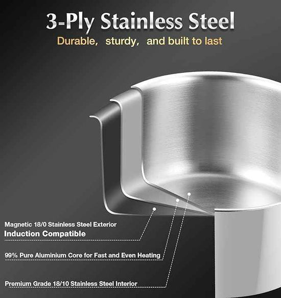 KOCH SYSTEME CS Tri-Ply Stainless Steel Cookware Set 10 Piece, Professional 18/10 Stianless Steel Pots and Pans Set, Oven & Induction Safe, Non-Toxic Kitchen Cookware Set for Family Cooking, 10pcs
