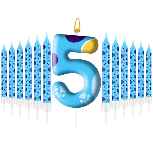 13PCS Blue Dog Paw Birthday Candles Set Cake Topper Numeral Birthday Candles for Boy Girl Dog Paw Decoration (13 Count)