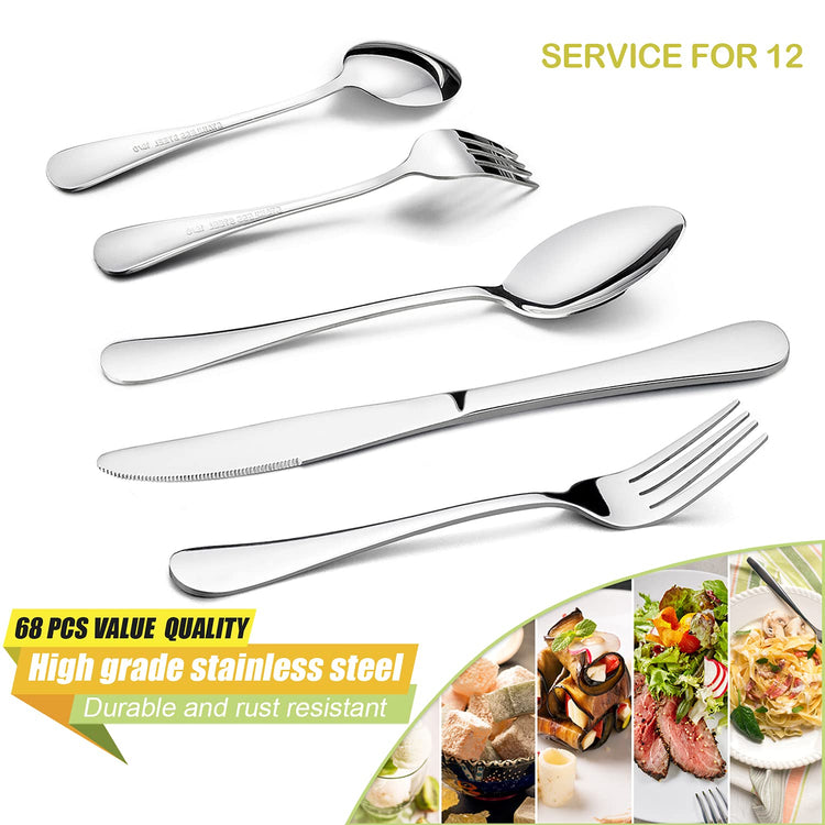 68 Pieces Silverware Set with Serving Utensils