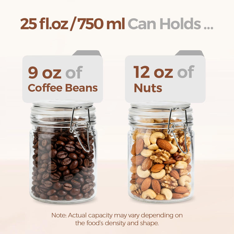 25 oz Glass Jars with Airtight Lids 6 Pack Pantry Coffee Canisters (6 Count)