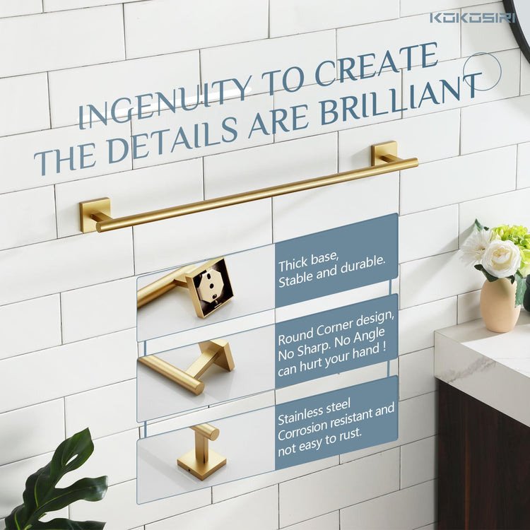 Bathroom Towel Bar Bath Towel Holders for Toilet Kitchen Cabinet Wall Mount 24 Inch Brushed Gold Stainless Steel B4005BG