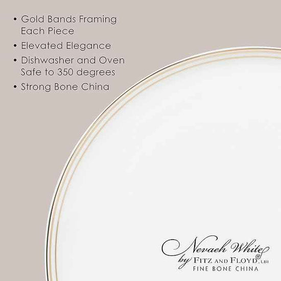 Everyday White by Fitz and Floyd Nevaeh Bone China Coupe Gold Bands Dinnerware Set, Service for 4