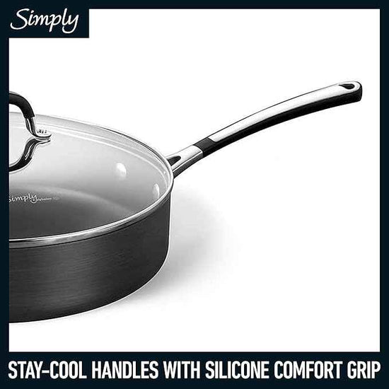 Calphalon 10-Piece Non-Stick Kitchen Cookware Set Black Pots & Pans with Stay-Cool Stainless Steel Handles Hard-Anodized Aluminum for Even Heating