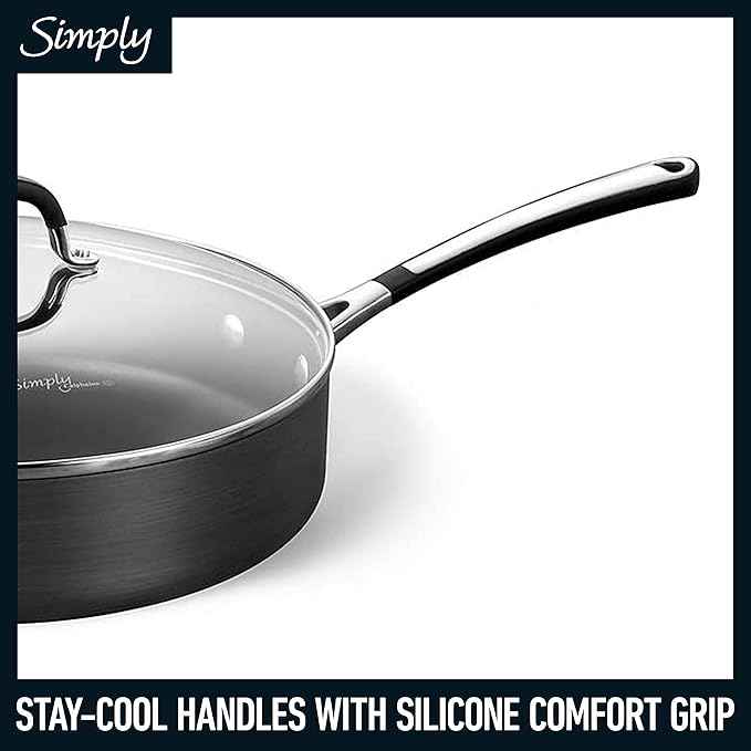 Calphalon 10-Piece Non-Stick Kitchen Cookware Set Black Pots & Pans with Stay-Cool Stainless Steel Handles Hard-Anodized Aluminum for Even Heating