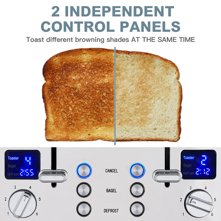 4 Slice Stainless Steel Toaster with Digital Display
