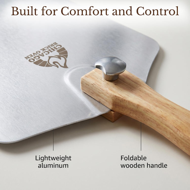 Aluminum Pizza Peel 12" x 14" with Foldable Wooden Handle