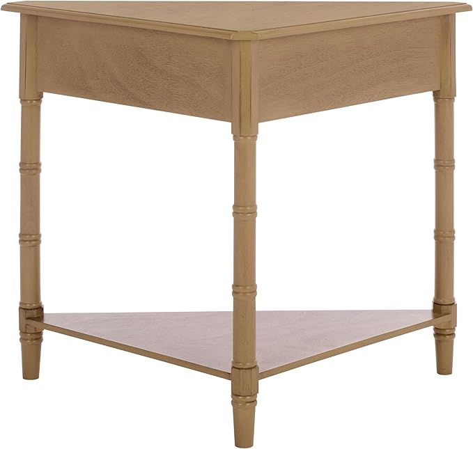 SAFAVIEH Home Collection – Gomez Desert Brown Corner Table, 1-Drawer Space-Saving Triangle Accent Table, Classic Turned-Leg Design (AMH5709L)