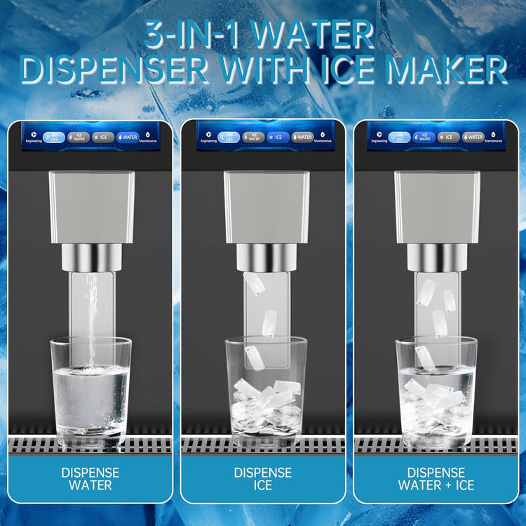 Commercial Nugget Ice Maker Machine, 100Lbs/24H Pellet Chewable Ice, 3-IN-1 Nugget Ice Maker with Ice & Water Dispenser, Self-Cleaning Countertop Stainless Steel Ice Machine for Business, Office,Party