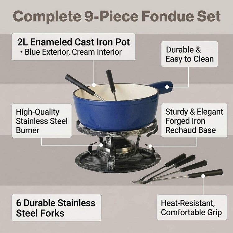 10 Piece Cast Iron Cheese Fondue Pot Set