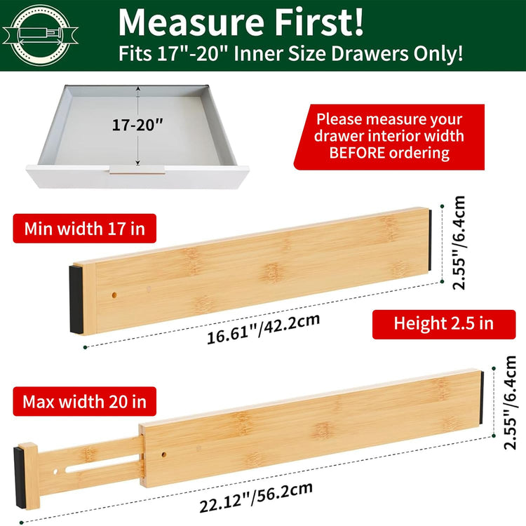 Bamboo Drawer Dividers 2.6" High (6 Count)