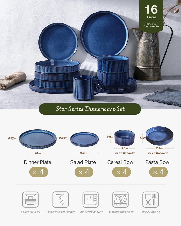 Star Stoneware Dinnerware Sets with Pasta Bowls (16 Count)