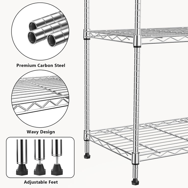 1000 lbs 4Tier Shelf Metal Storage Shelves Wire Rack Closet Organizers with Wheel for Garage Kitchen Bathroom Laundry Chrome 13.7" D x 29.5" W x 47.2" H (4 Count)