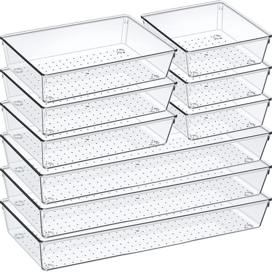 9 Pack Clear Plastic Drawer Organizer Set (9 Count)