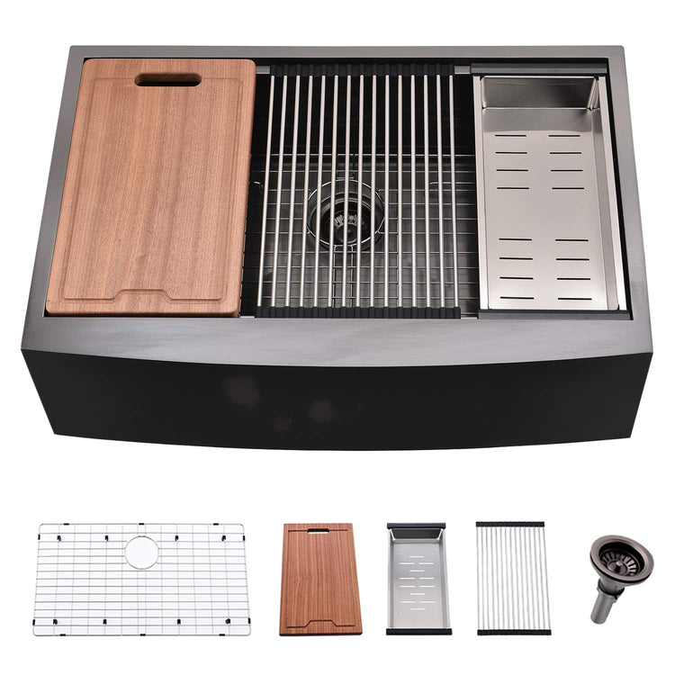 33 Inch Black Farmhouse Sink Workstation