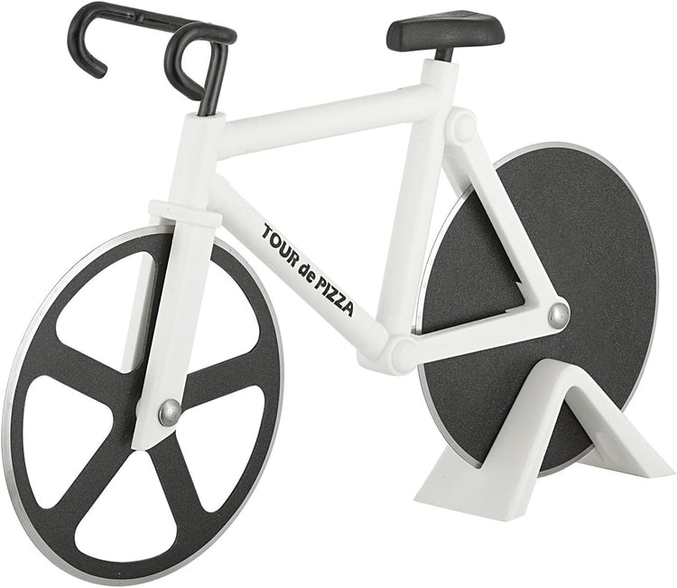 Bicycle Pizza Cutter - TOUR de PIZZA - Dual Stainless Steel Non-Stick Cutting Wheels - Display Stand - The Bike Pizza Cutter is Dishwasher Safe