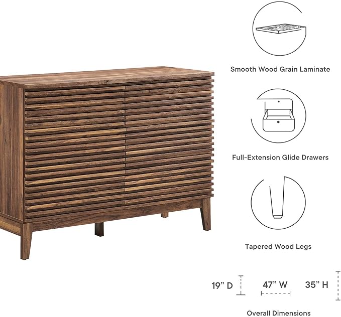 Modway Render Mid-Century Modern 6-Drawer Desser in Walnut