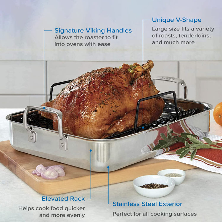3 Ply Stainless Steel Roasting Pan with Non Stick Rack