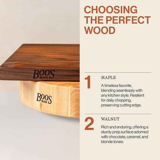 John Boos B Series Square Wooden Walnut Cutting Board 9”x9” – 1.5” Thick, 3-lb Non-Reversible Butcher Block with Wood Bun Feet & Edge-Grain