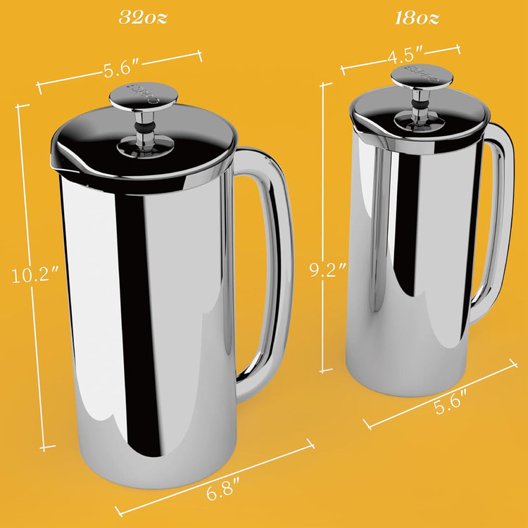 ESPRO P7 French Press Coffee Maker - Double-Walled Stainless Steel Insulated with Micro-Filter, 32 Ounces, Polished Stainless Steel