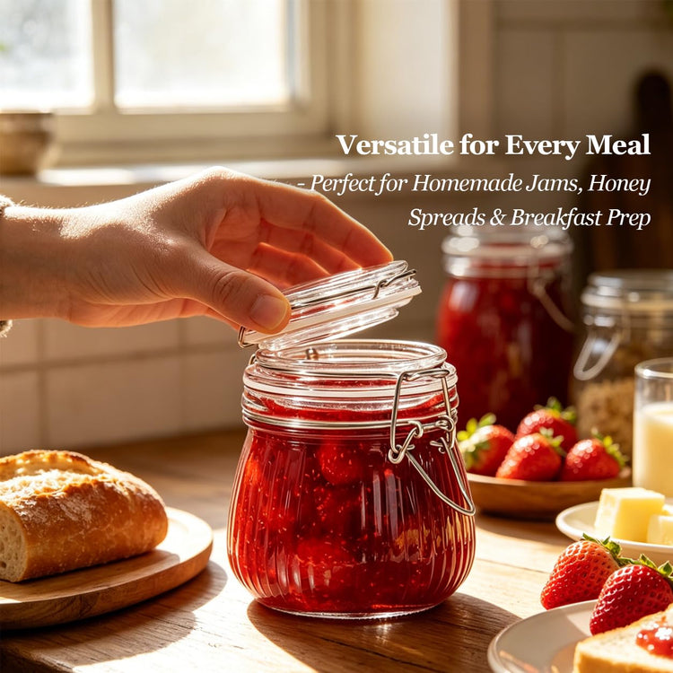 Small Ribbed Glass Jars with Airtight Lids 17 oz 6 Pack Wide Mouth (6 Count)