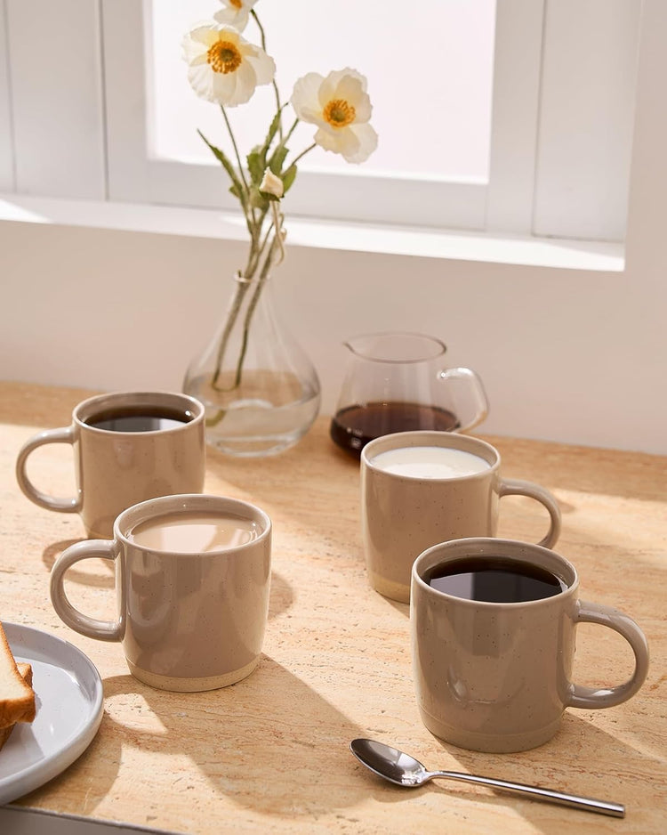 famiware Coffee Mugs for 6, 12 oz Mug Set, Dringking Cup with Handle for Coffee, Tea, Cocoa, Milk, Milkyway serise, Cinnamon Brown