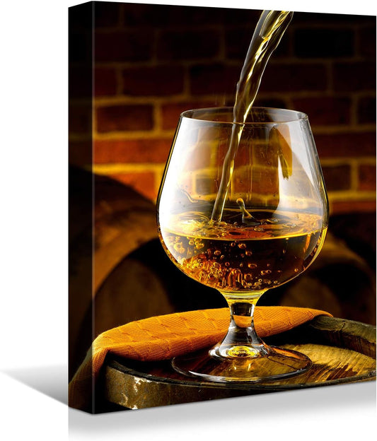 Looife Kitchen Wine Bottle Canvas Wall Art, 12x18 Inch Gallery Wrapped Whiskey Wine Glass Cup Picture Prints Wall Decor, Modern Art Deco for Dining Room and Bar Wall Decoration
