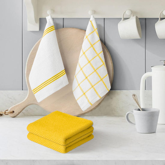 Artoid Mode Ring Spun Cotton Yellow Dishcloth Kitchen Towels, 12x12 Inch Ultra Soft Absorbent Quick Drying Household Cleaning Kitchen Rags Set of 6 - Nestoria