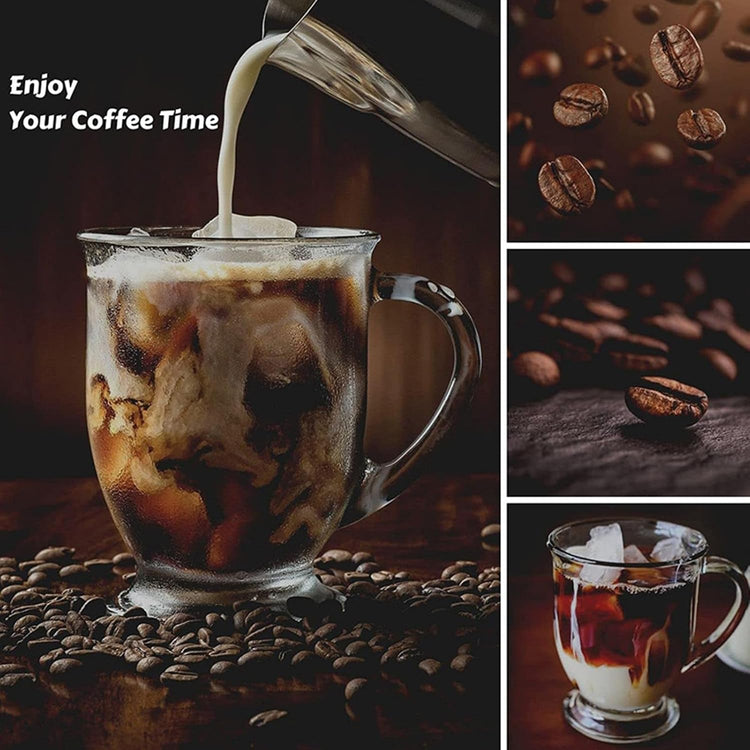 Glass Coffee Mugs Set of 4, 16 OZ Large Clear Glass Beer Cups with Handle,Striped Mug for Hot Beverages,Tea, Cappuccino, Latte, Espresso, Juice Mothers