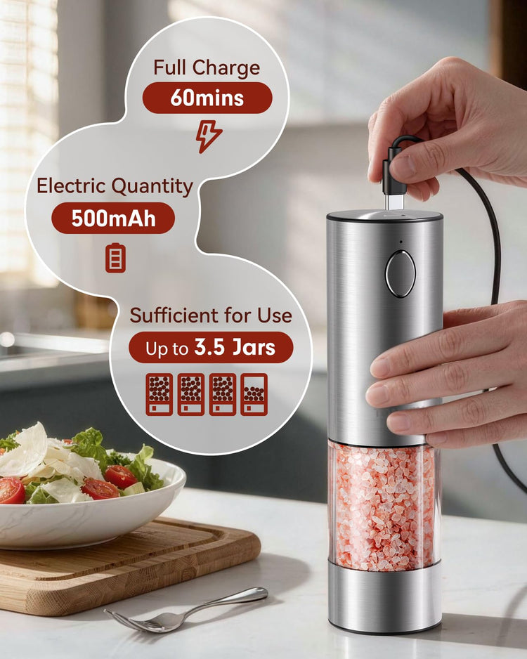 Larger Capacity Rechargeable Electric Salt and Pepper Grinder Set (2 Count)