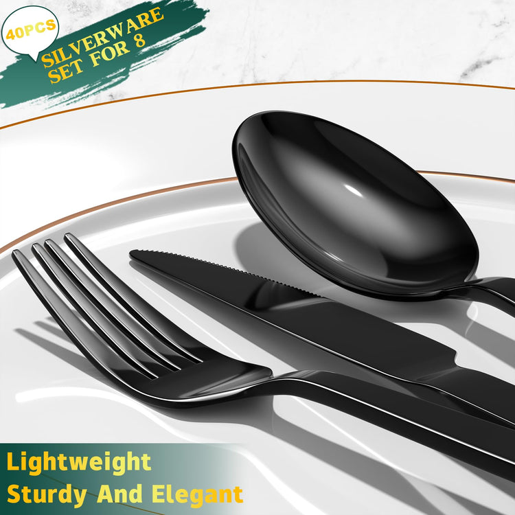 40 Pieces Black Silverware Set (8 Count)