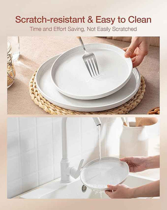 Famiware Milkyway Stoneware Dinnerware Sets with Pasta Bowls, Service for 6 (24 Pieces), Plates and Bowls Sets -Scratch Resistant, Microwave and Dishwasher Safe Dishes Set, White