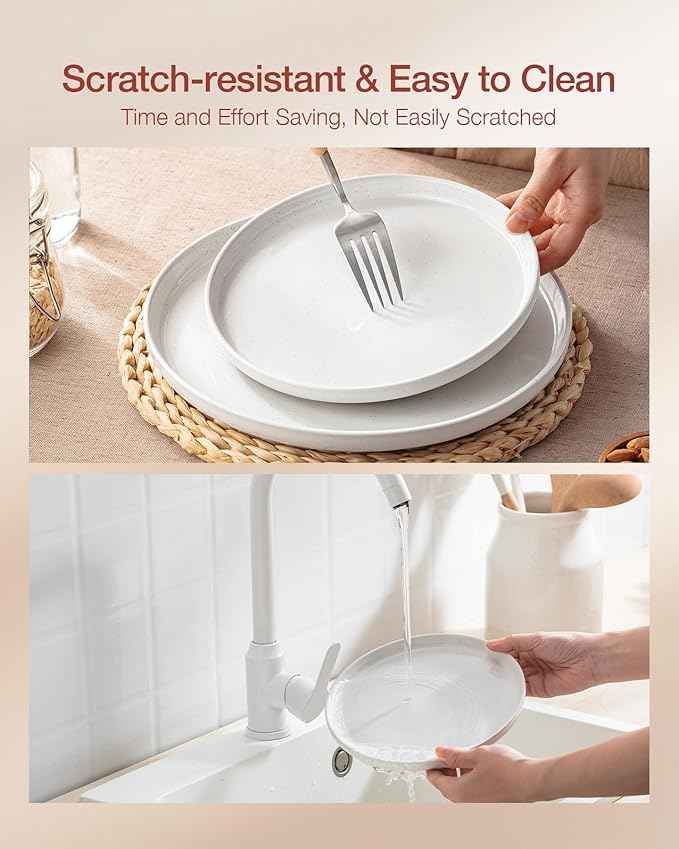 Famiware Milkyway Stoneware Dinnerware Sets with Pasta Bowls, Service for 6 (24 Pieces), Plates and Bowls Sets -Scratch Resistant, Microwave and Dishwasher Safe Dishes Set, White