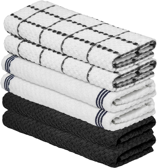 Artoid Mode Ring Spun Cotton Black Kitchen Dish Towels, 15x25 Inch Ultra Soft Absorbent Quick Drying Household Cleaning Tea Towels Bar Towels Set of 6 - Nestoria