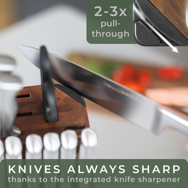 Knife Set 11pcs Kitchen Knife Set with Block and Integrated Sharpener (11 Count)