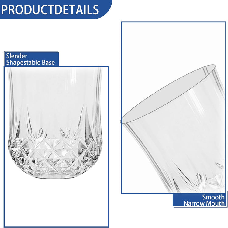 24 PCS Transparent Stemless Wine Glasses，Plastic Reusable Cups 9OZ Vintage Drinking Glasses Tumblers for Whisky, Beer, Juice, Beverages, Cocktai