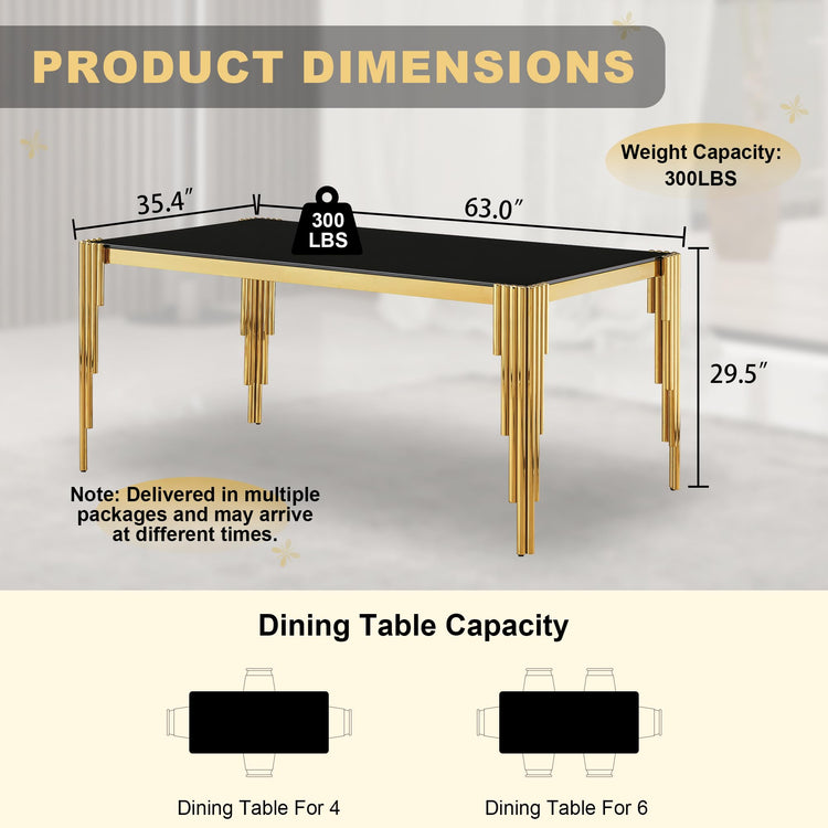63'' Modern Glass Dining Table for 4