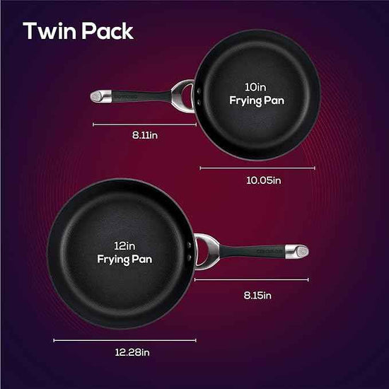 Circulon Symmetry Hard Anodized Nonstick Frying Pan Set / Skillet Set - 10 Inch and 12 Inch, Black
