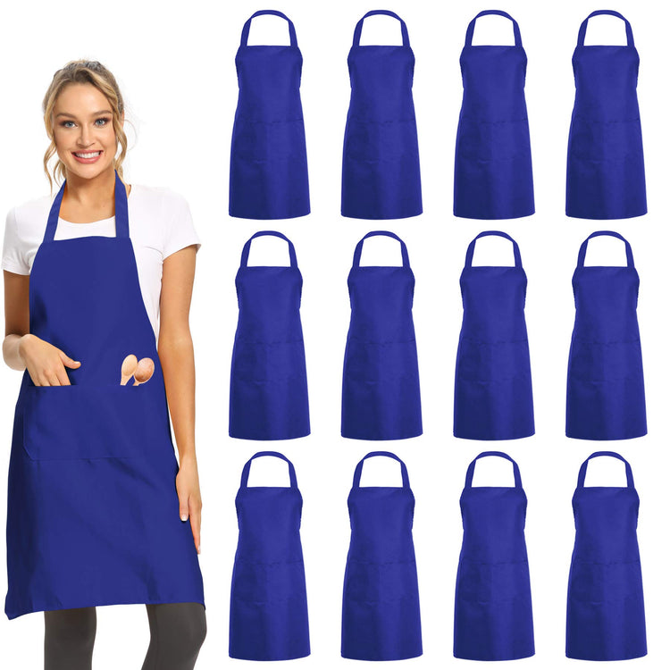 12 Pack Plain Bib Aprons with 2 Pockets (12 Count)