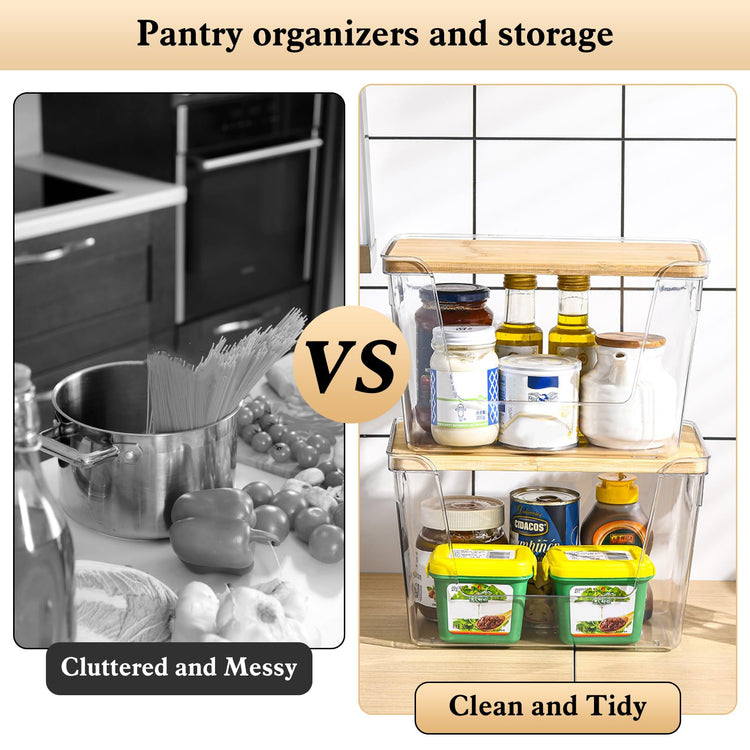 4 Set Stackable Storage Plastic Container with Removable Bamboo Cover