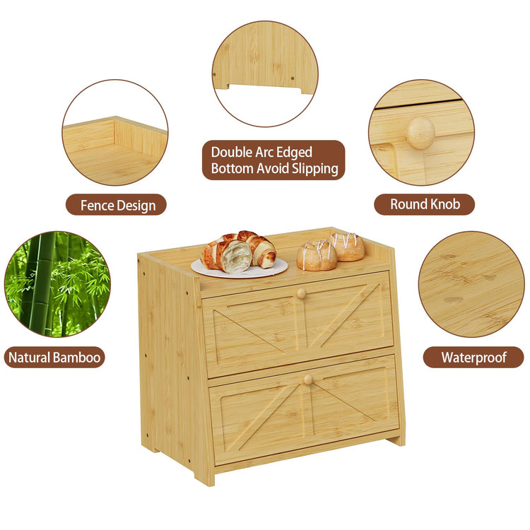 Vintage Double Layer Bread Box for Kitchen Counter Bamboo Bread Storage Container Large Capacity Bread Storage Bin