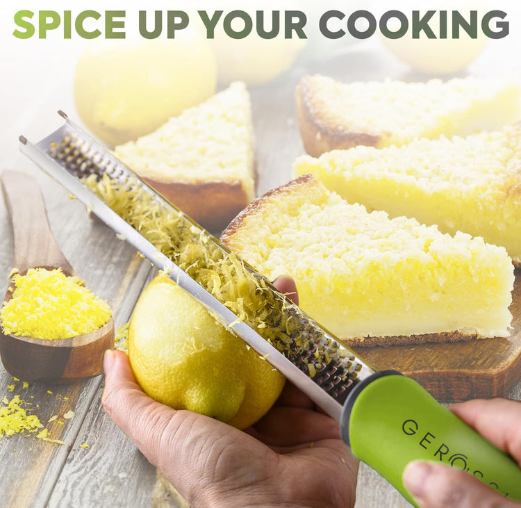 Stainless Steel Cheese Grater & Lemon Zester w/Extra Sharp Blade - Perfect for Lemon, Parmesan, Garlic, Chocolate - Spice Up any Dish in Seconds w/Your Premium Citrus Hand Grater with Handle - Green