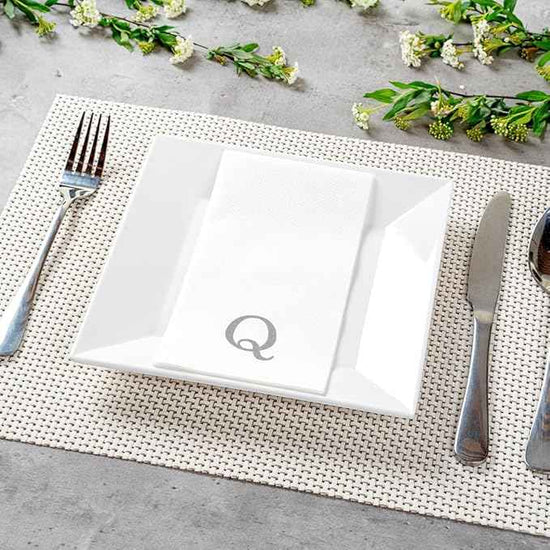 Luxenap 15.8 X 7.9 Inch Linen-Feel Guest Towels, 2000 Lettered Hand Towels - Silver Letter 'Q', Sans Serif Font, White Paper Dinner Napkins, airlaid, For Restrooms And Tables - Restaurantware