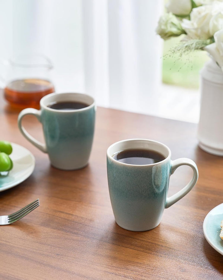 famiware Coffee Mugs Set, 13 oz Mug Set of 6, Stoneware Cups for Latte, Hot Tea, Mocha, Cocoa, Cappuccino, Microwave and Dishwasher Safe, Glacier Series, Aqua
