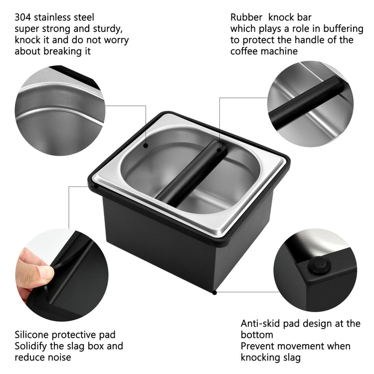 Espresso Knock Box Stainless Steel Coffee Puck Container Knockbox