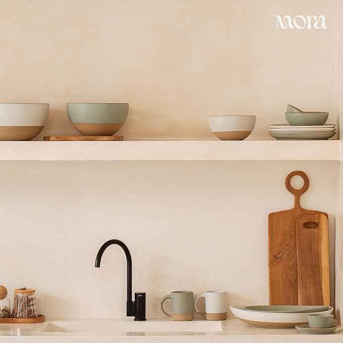 MORA Mega and Giant Serving Dishes Set of 2, 16 inch and 14 inch Ceramic Pottery Oval Platters - Microwave, Oven and Dishwasher Safe - Oat