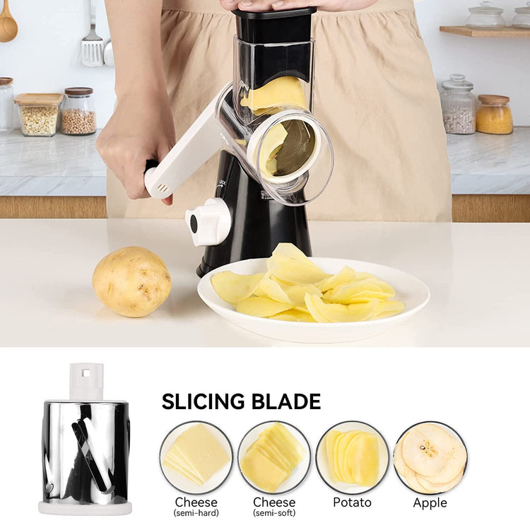 Rotary Cheese Grater Vegetable Shredder with Handle Round Kitchen Mandoline Slicer Grater for Nuts