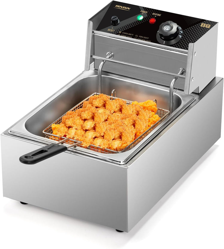 ROVSUN 11.4QT Electric Deep Fryer with Basket & Lid, 1700W Commercial Deep Fryer w/Adjustable Temperature Stainless Steel French Fryer for Home and Commercial Kitchens